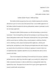 Reflection Paper - Asma Behery, Laidlaw Scholars Program