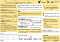 POSTER: Exploring the Experiences of Students with Disabilities and Long-Term Health Conditions in their Access to Higher Education in the UK.