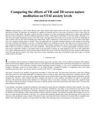 Comparing the effectsof VR and 2D screen nature meditation on STAI anxiety levels
