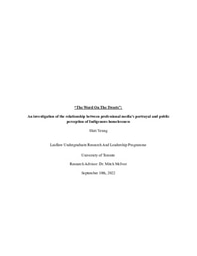 “The Word On The Tweets”: An investigation of the relationship between professional media’s portrayal and public perception of Indigenous homelessness