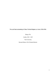 War and State-(un)making in China: Warlord Regimes as Actors (1916-1936)