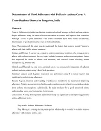 Determinants of Good Adherence with Pediatric Asthma Care: A Cross-Sectional Survey in Bangalore, India