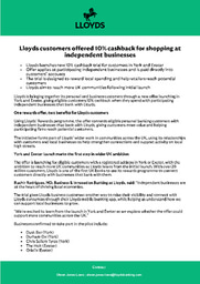 Lloyds customers offered 10 percent cashback for shopping at independent businesses