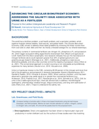 Research Proposal - Advancing the Circular Bionutrient Economy: Addressing the salinity issue associated with urine as a fertilizer