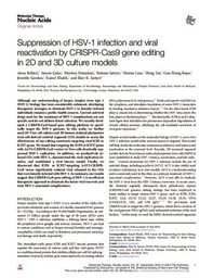 Suppression of HSV-1 infection and viral reactivation by CRISPR-Cas9 gene editing in 2D and 3D culture models