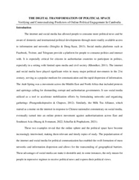 THE DIGITAL TRANSFORMATION OF POLITICAL SPACE: Verifying and Contextualizing Predictors of Online Political Engagement In Cambodia