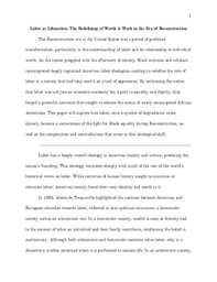 Labor as Liberation: The Redefining of Worth & Work in the Era of Reconstruction
