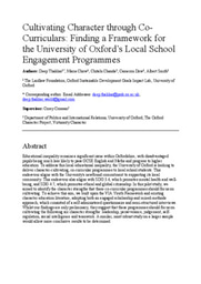 Cultivating Character through Co- Curriculars: Finding a Framework for the University of Oxford’s Local School Engagement Programmes
