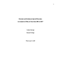 Restraint and Seclusion in Special Education: An Analysis on Policy in Texas from 2001 to 2025