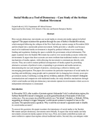 Social Media as a Tool of Democracy - Case Study of the Serbian Student Movement