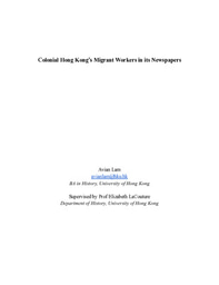 Research Paper: Colonial Hong Kong’s Migrant Workers in its Newspapers