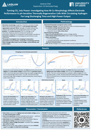Research Poster - Turning CO2 Into Power: Investigating How Ni-Co Morphology Affects Electrode  Performance in pH-Sensitive Thermally Regenerative Cells With Circulating Hydrogen  For Long Discharging Time and High-Power Output