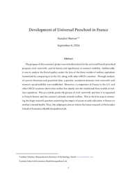 Development of Universal Preschool in France