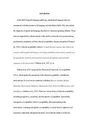 Research Essay: Clinical Acceptability of Standardized Language Tests for Children Who Speak Cantonese