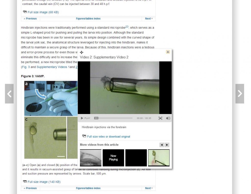 A screenshot of the new way to view videos in Nature Protocols