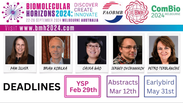 Biomolecular Horizons 2024 Congress Poster for the Biomolecular Horizons Congress, showing photos of the speakers and logos of the sponsors.