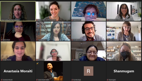Screengrab of an online call of the ASAPbio Fellows program 2022 cohort call, image by Jessica Polka