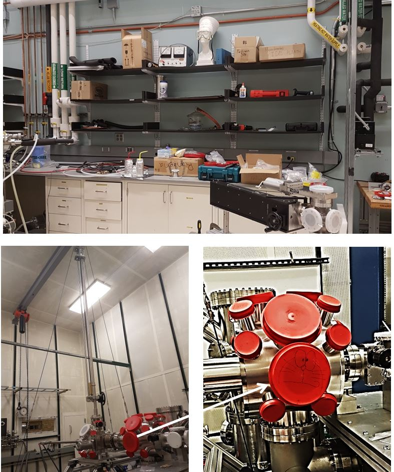 The new STM (lower panels) is taking shape and the arm hosting the microscope goes all the way up to the ceiling