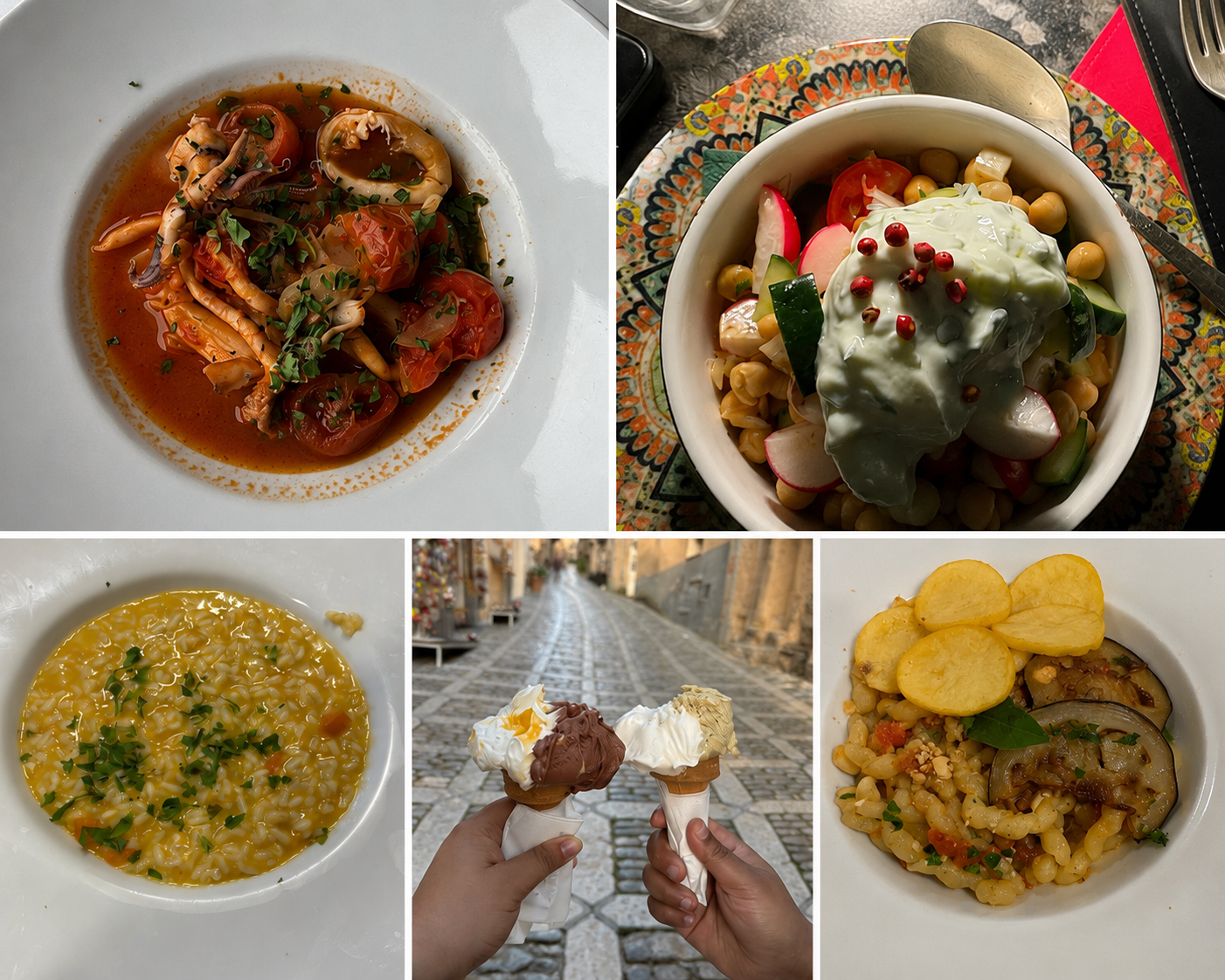 Several photos of food.