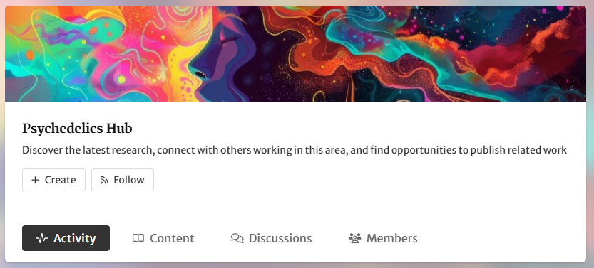 The Hub header image showing action buttons for 'Activity, Content, Discussions and Members'