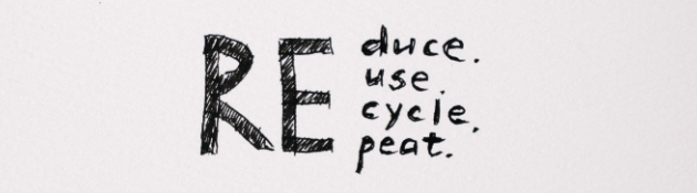Minimalist black and white handwriting conveying an environmental message to reduce, reuse, recycle. Photo by Anna Tarazevich from Pexels: https://www.pexels.com/photo/hand-letter-text-on-white-surface-5425630/