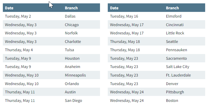Wesco AV Tech Tour Schedule