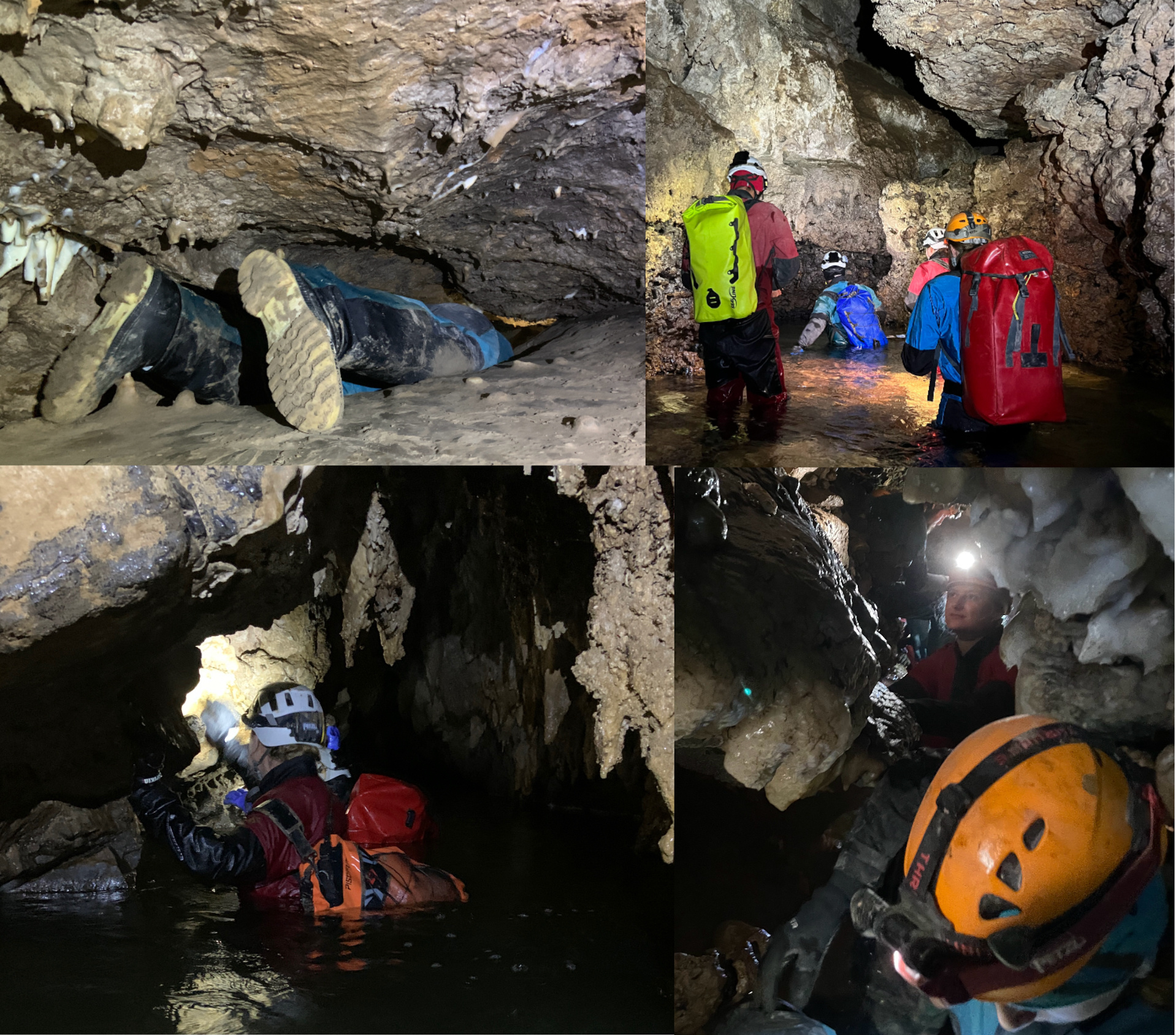 Retrieving stalagmites from the caves sometimes involved tight squeezes and neck-deep frigid water.