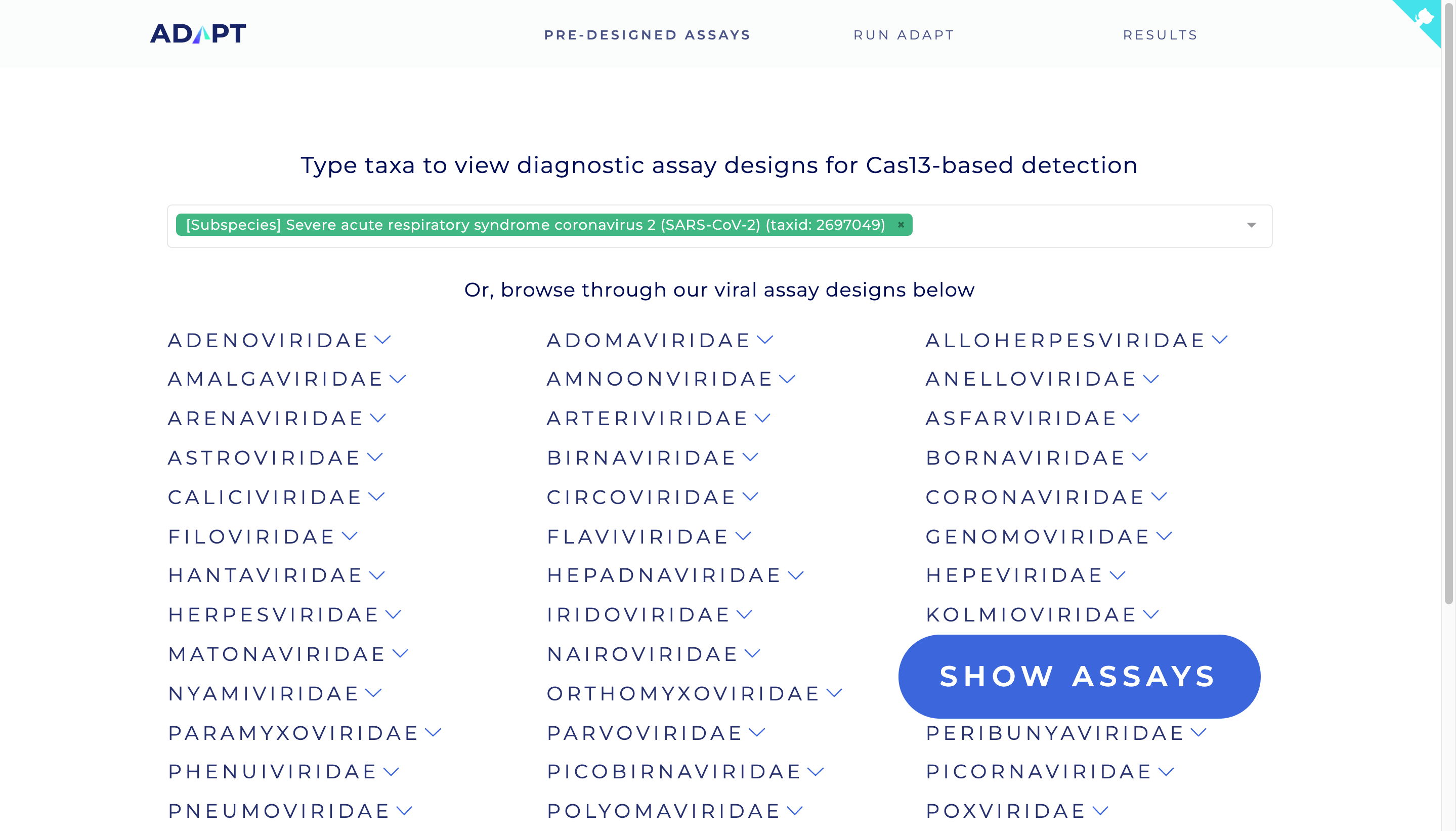 ADAPT’s database of pre-designed assays.