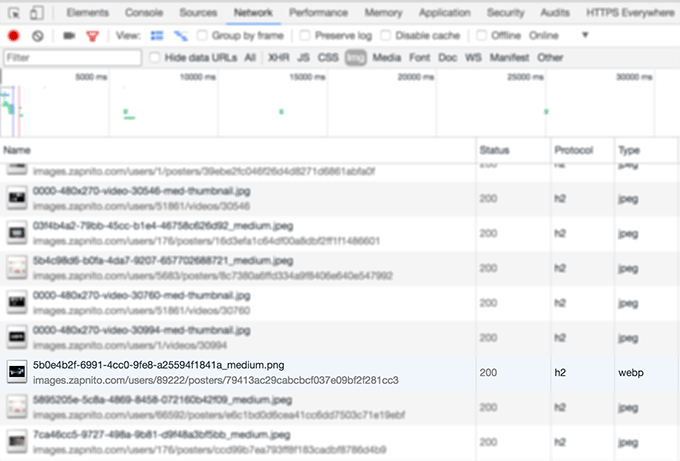 WebP image example in network panel