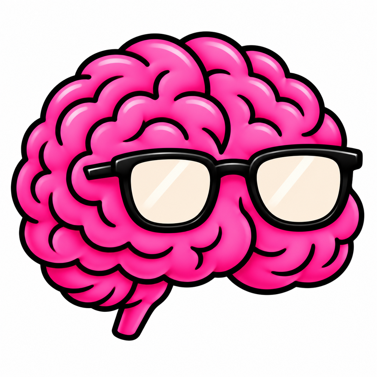 Pink brain wearing glasses