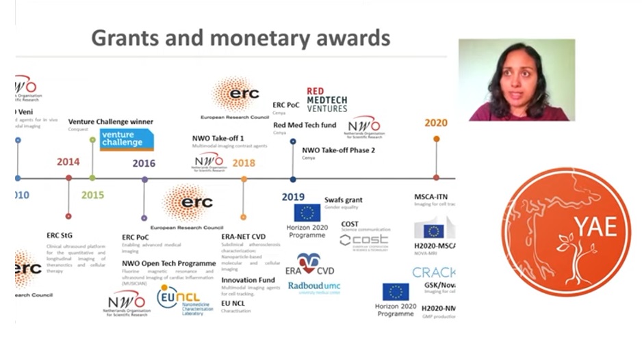 Screengrab of an online presentation showing a slide and a video thumbnail of the presenter
