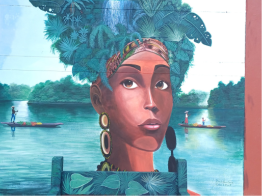 Image of a woman in the rainforest - part of a mural painted by young people participating in the research.