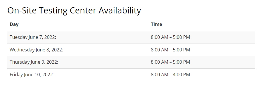 On-Site Testing Center Availability