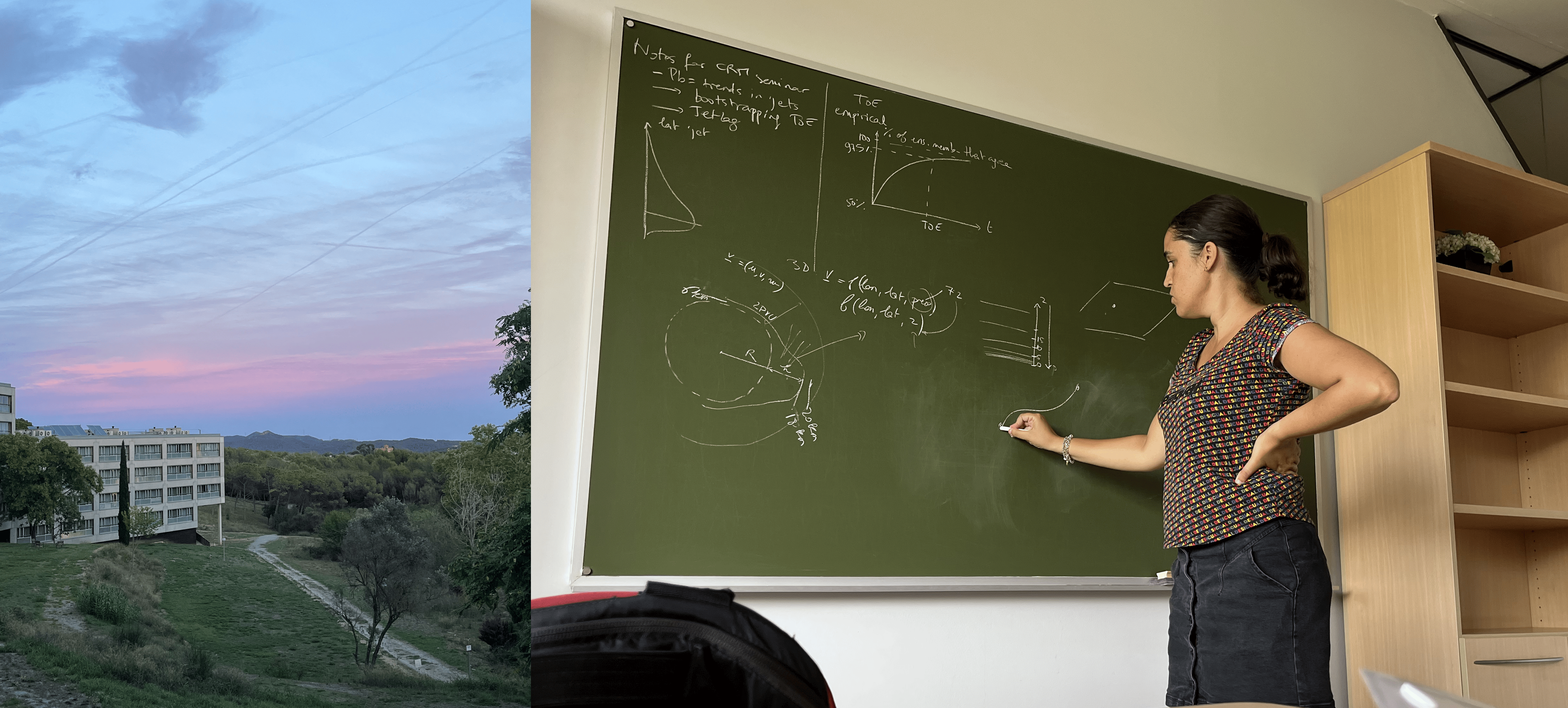 (left) View from the visiting scientist housing provided by CRM. (right) Jezabel at work.