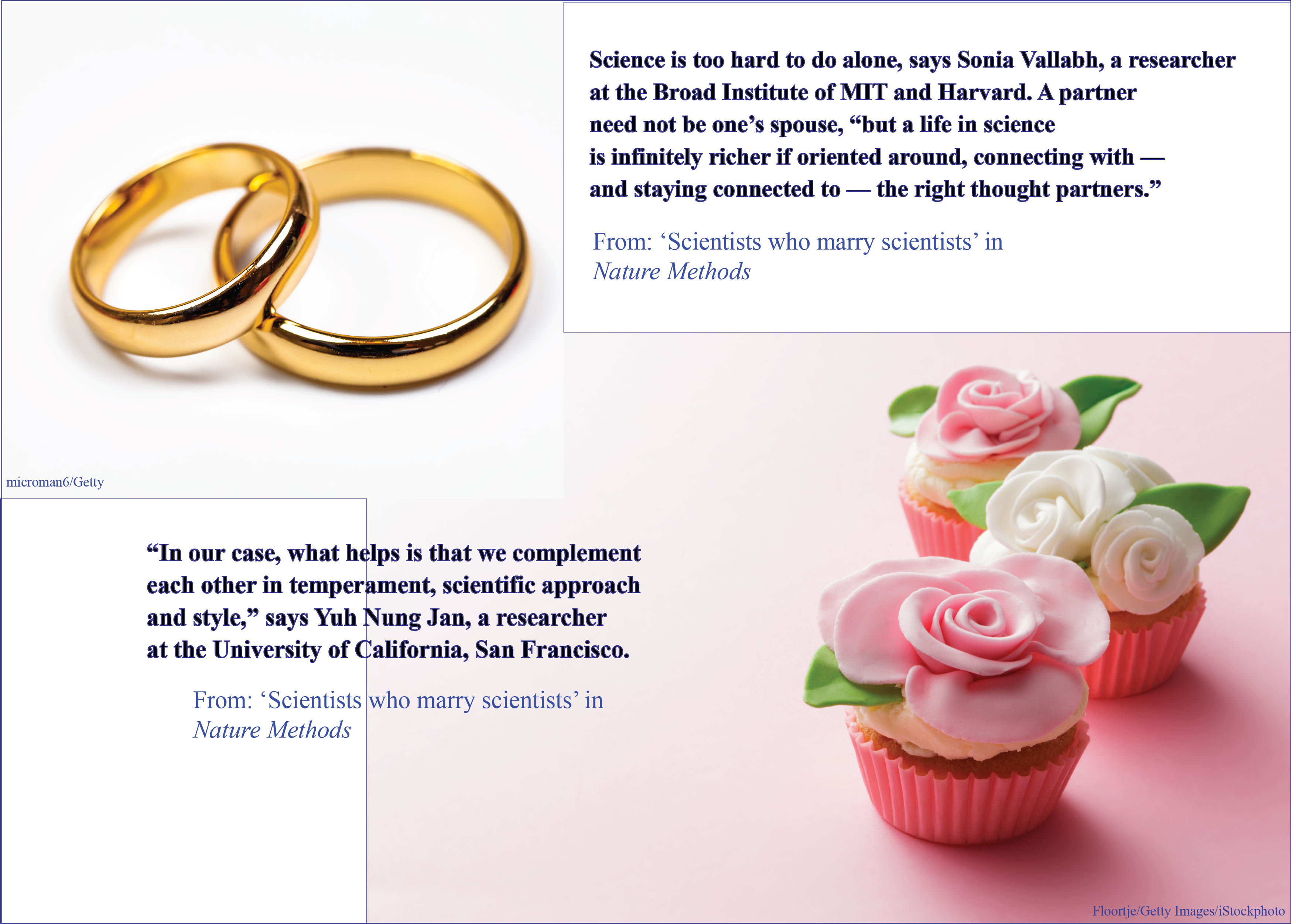 A composite image with some quotes from scientists who have married other scientists 