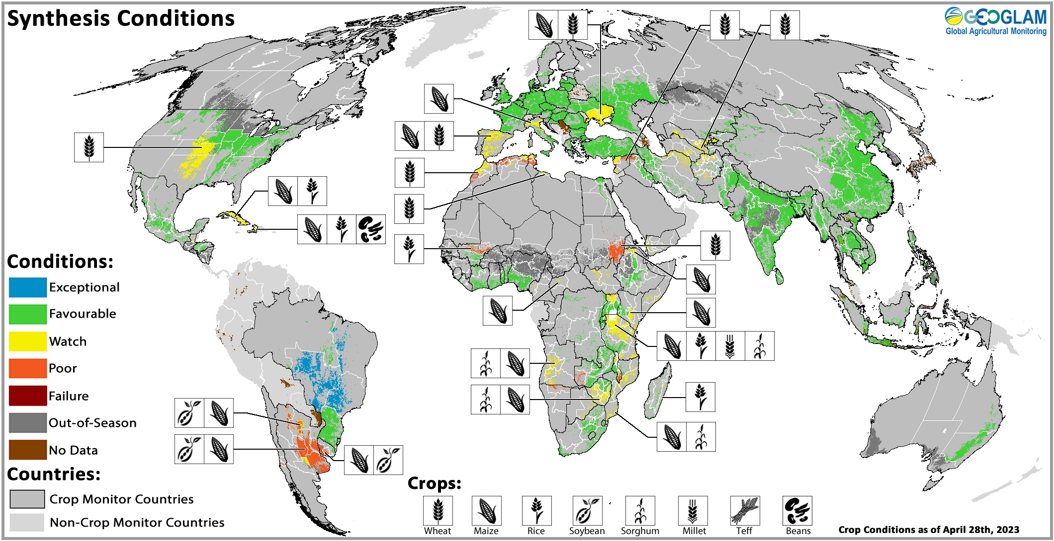 GEOGLAM Crop Monitor for AMIS May 2023 map