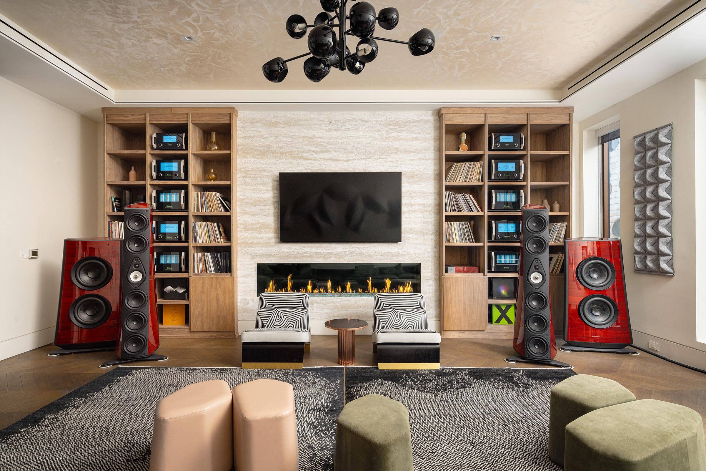 A modern room with high tech audio equipment.