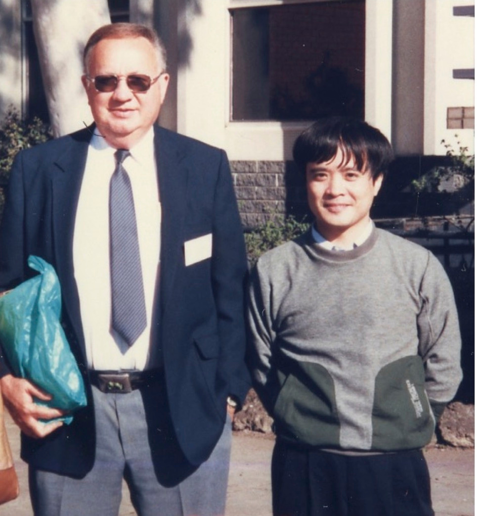 Fig. 1. Dr. Richard C. Starr and a Japanese boy (H. Nozaki). 14 August 1988, Australia.