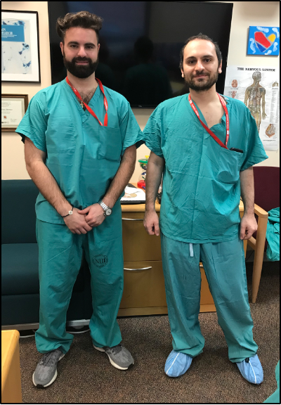 Drs. Domenichiello and Sapio preparing for intraoperative tissue collection.