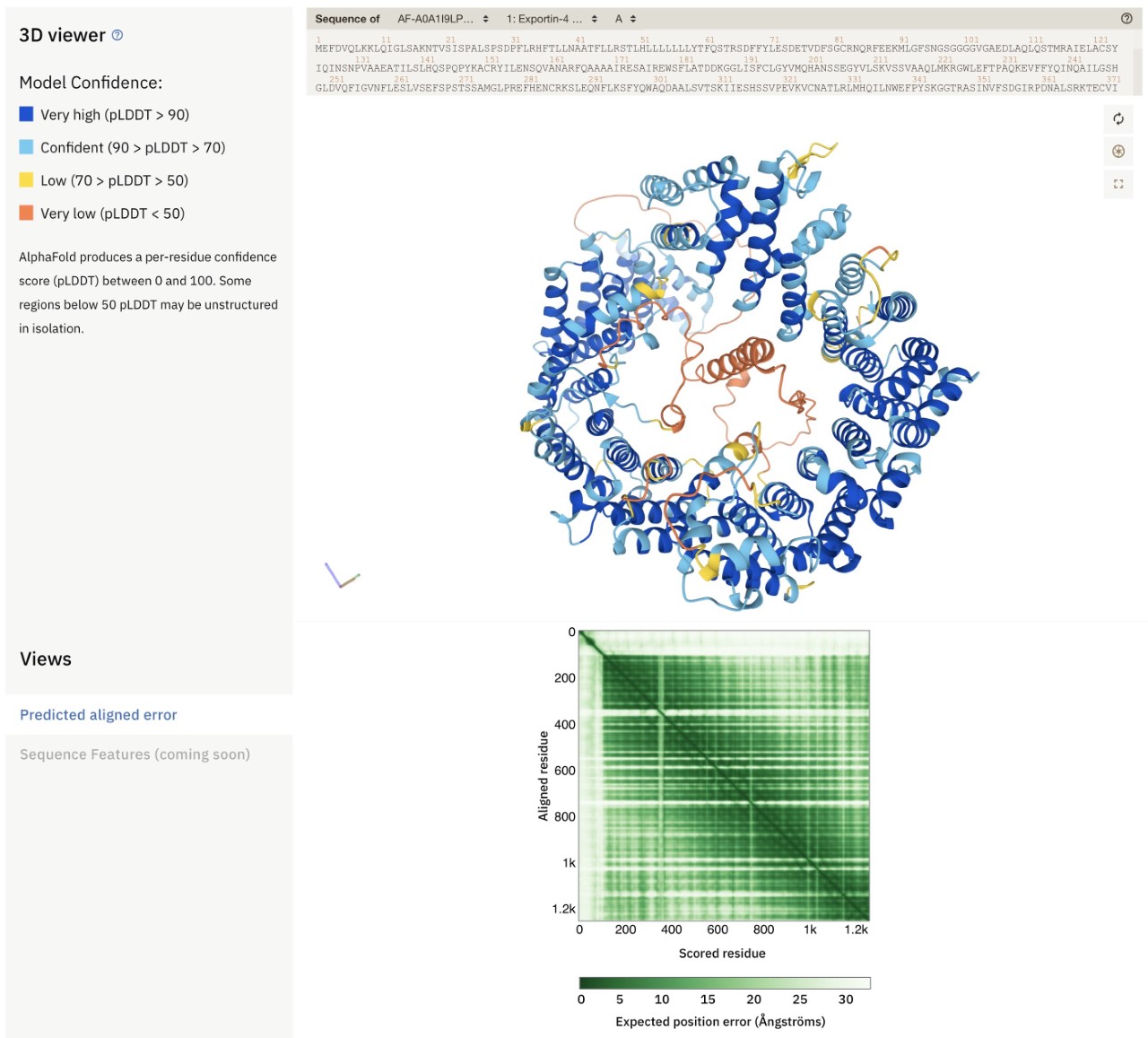 AlphaFold prediction of Arabidopsis exportin-4 protein from the AlphaFold database, AlphaFold DB.