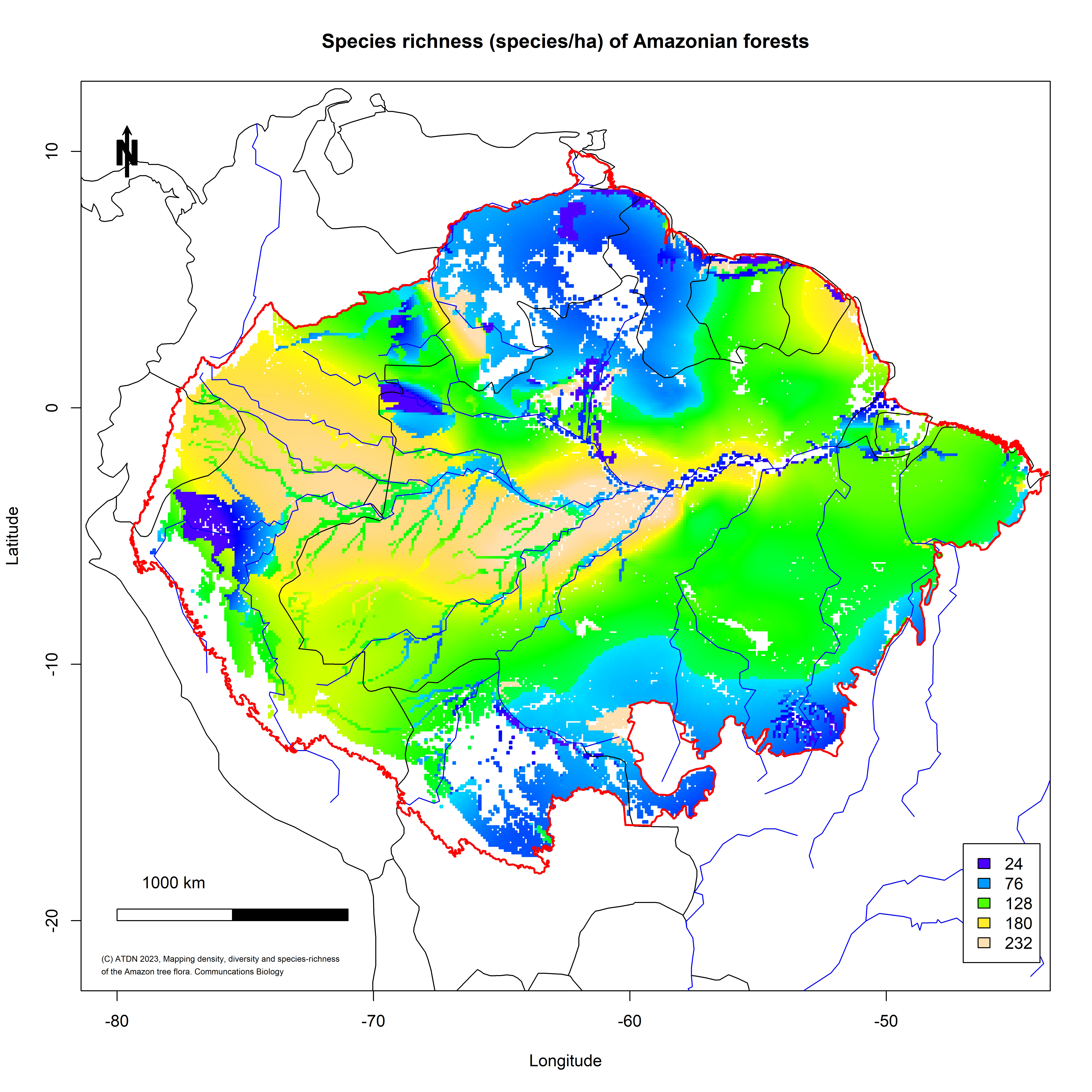 Map of species richness in Amazonia