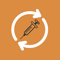 A needle within a recycle logo