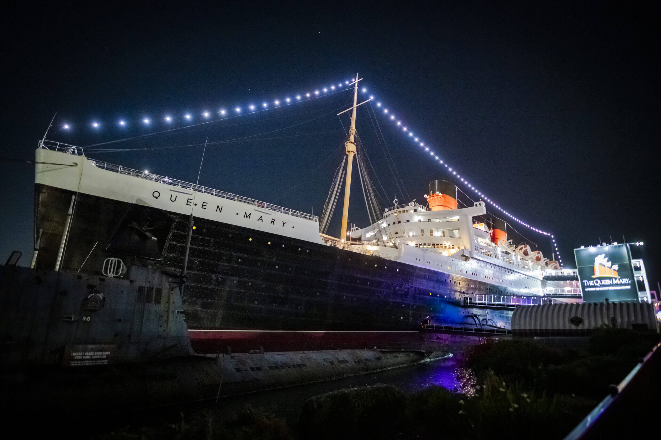 Queen Mary Ship lit up