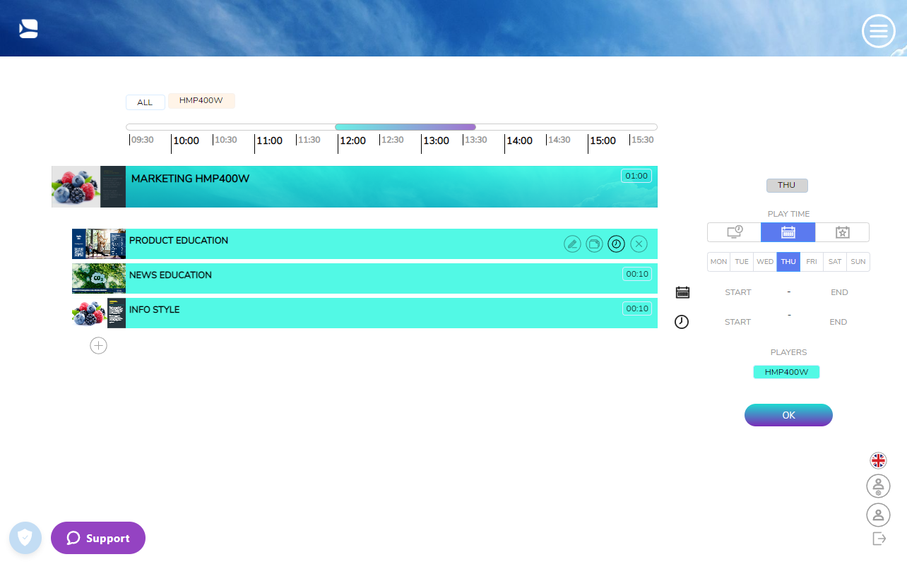 SpinetiX ARYA interface – content scheduling 