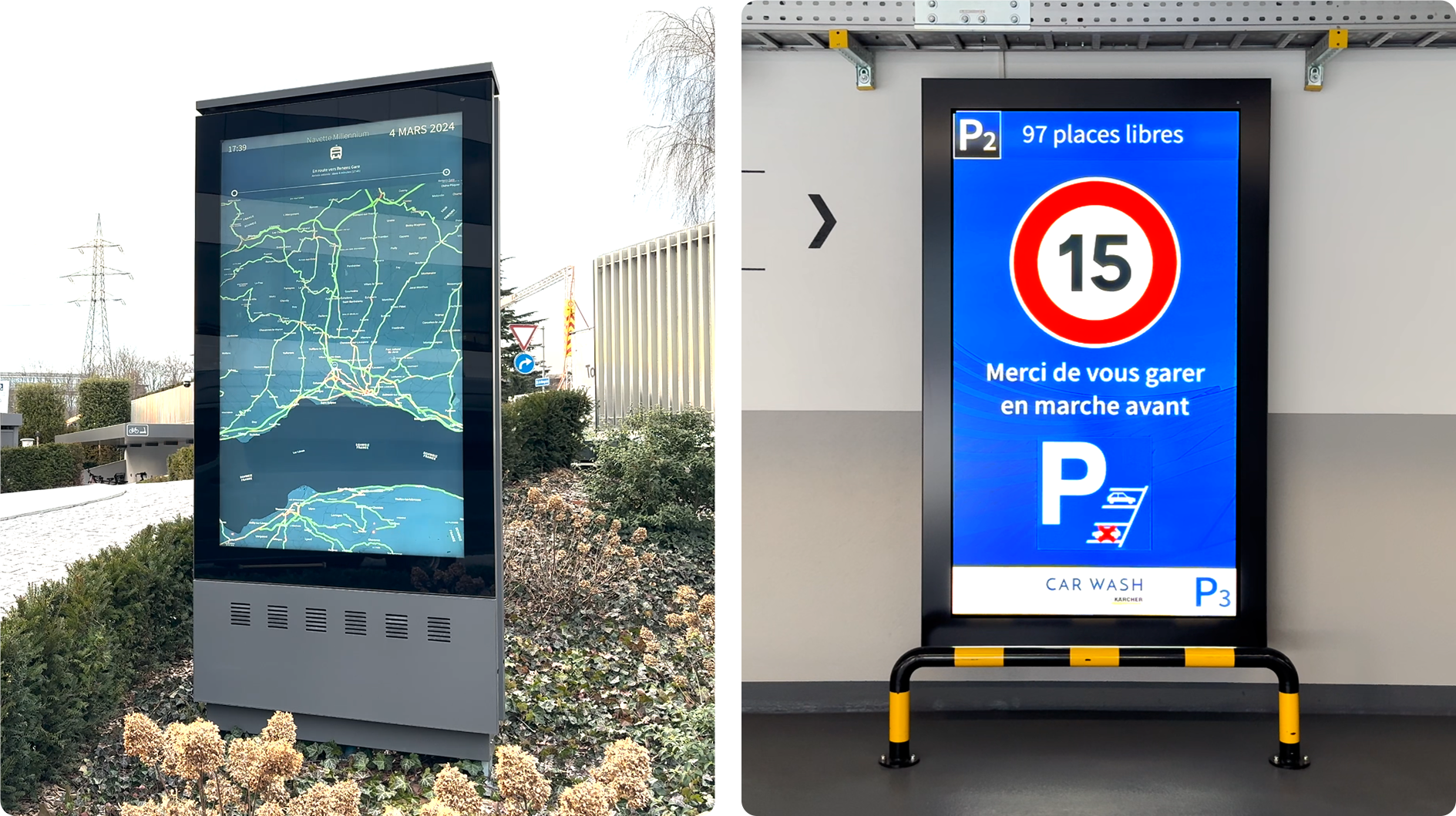 digital sigange totems at a smart building complex