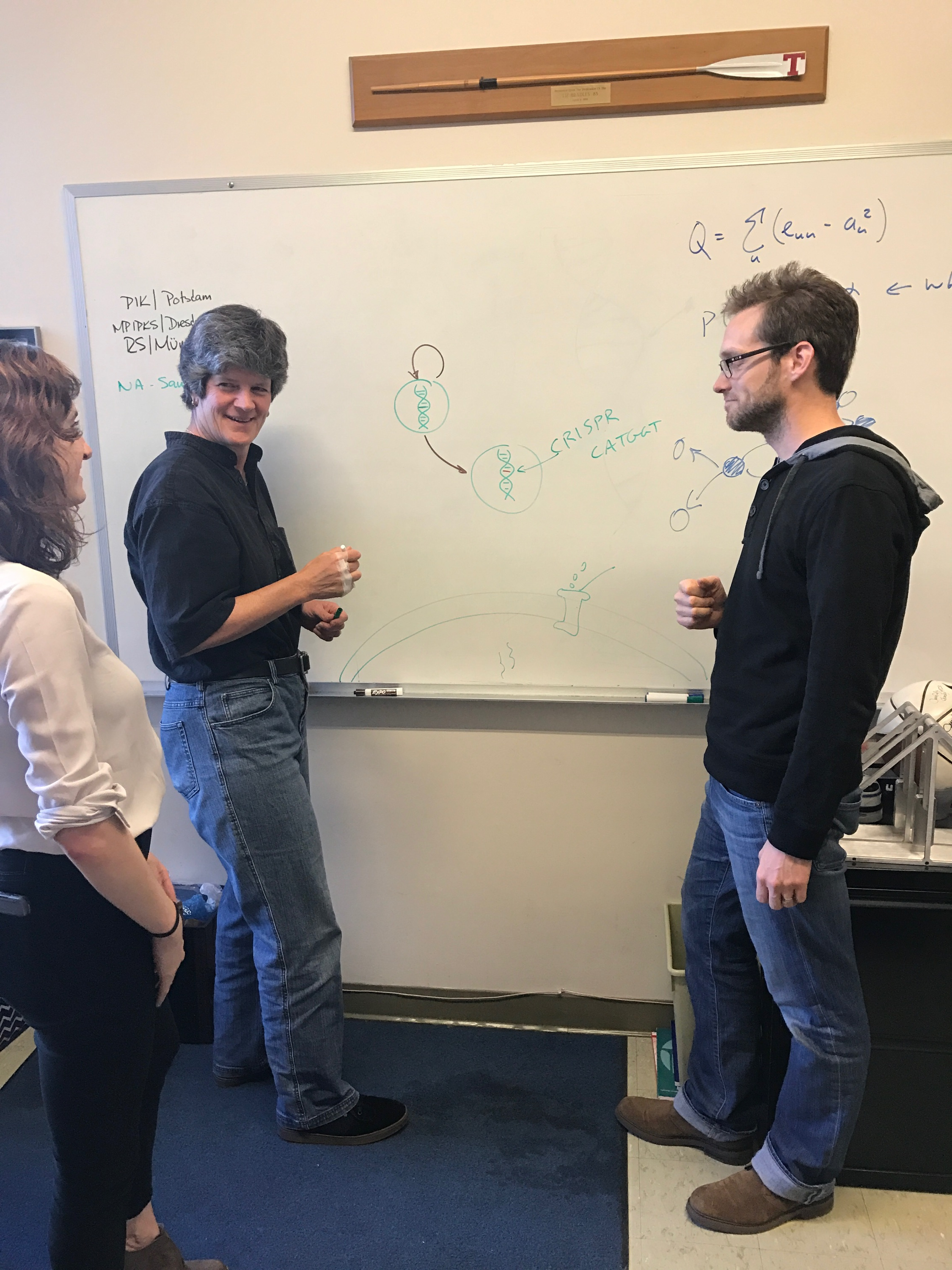 Action shot of LIz Bradley with two trainees