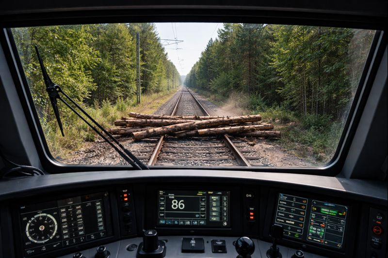 Image: A train driver's perspective of railway tracks — the view our AI system learns to analyze