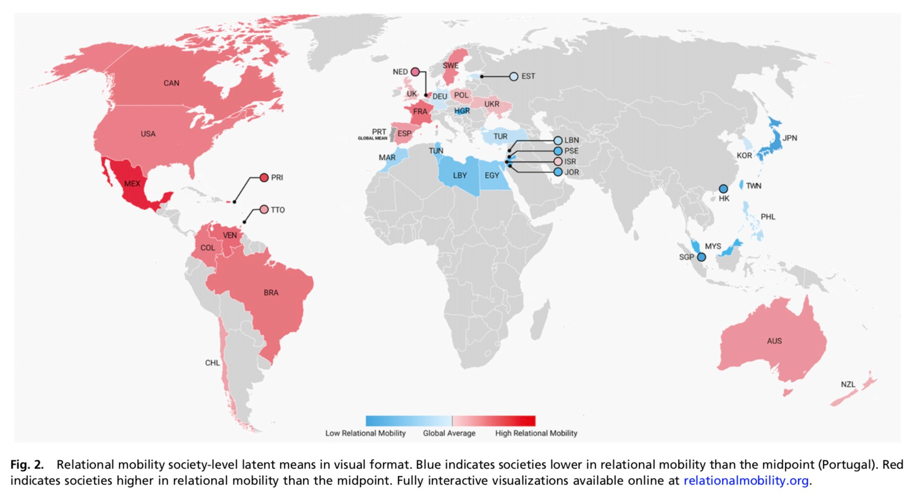 Relational mobility scores in 39 cultures