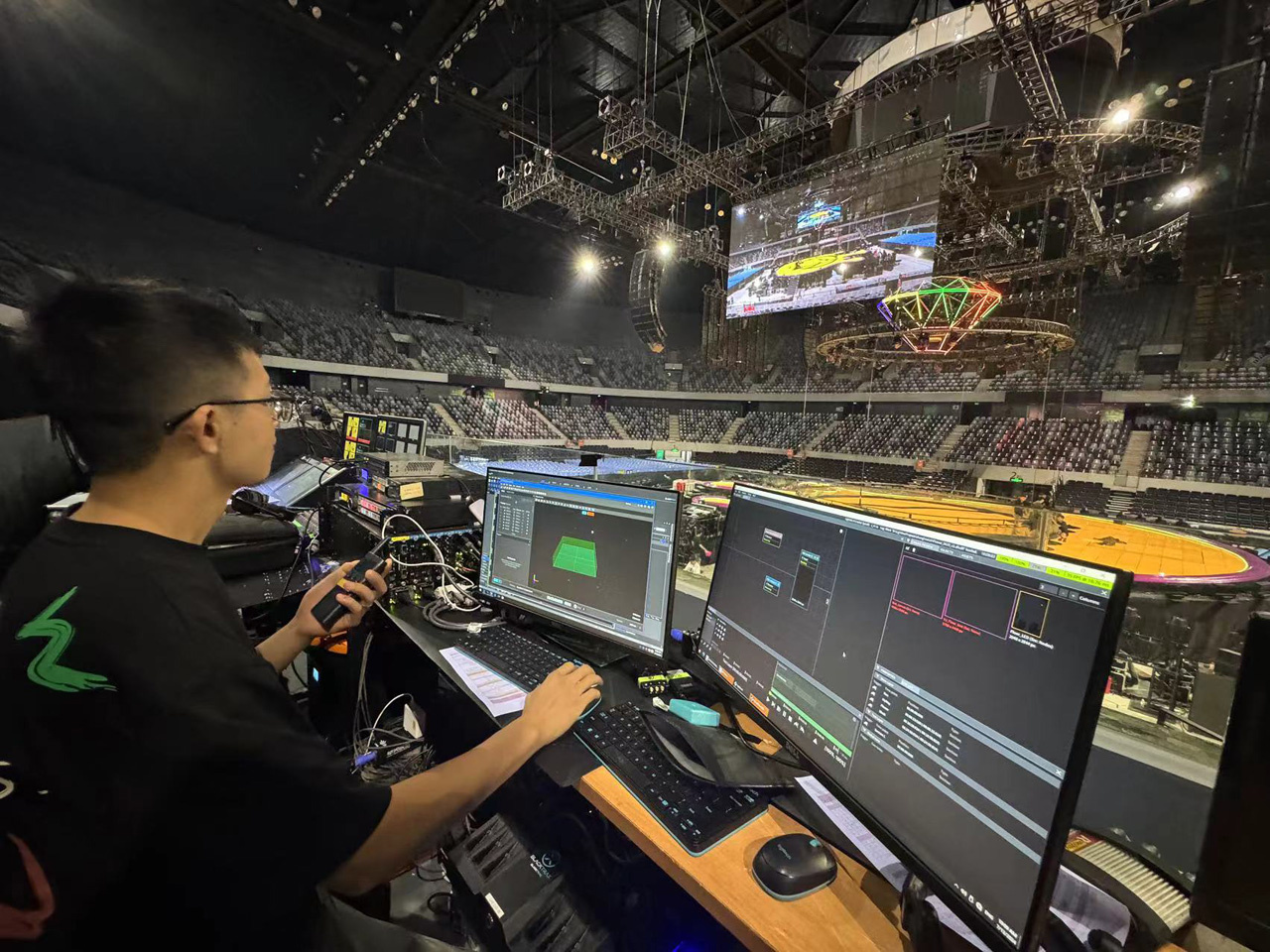 Zengxin Liu, the lead LightAct programmer from Rightway Audio Consultants programming the show