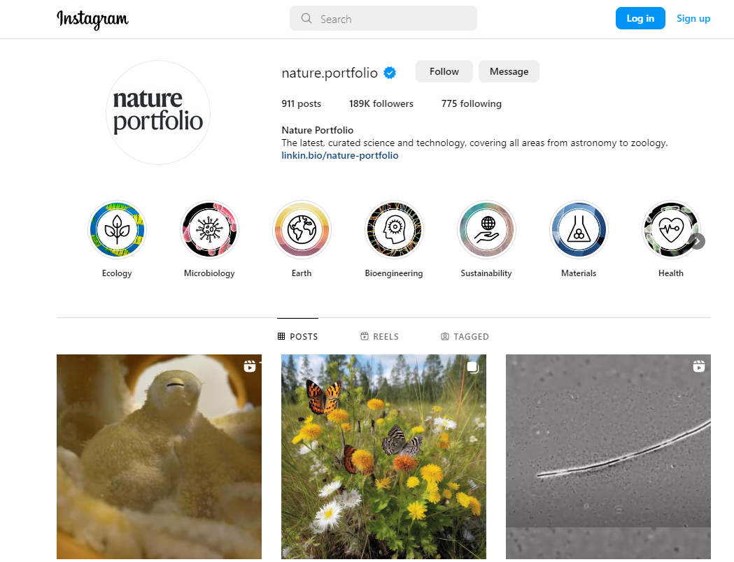 A preview of the main page of the nature.portfolio Instagram account.